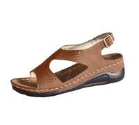 Sandali con zeppa da donna ampia larghezza retrò Hollow Out Platform Sandali con cinturino con fibbia per il tempo libero Fish Moush Open Toe Arch Support Scarpe da passeggio Smart Casual Confortevole