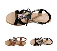 Sandali con zeppa da donna Boemia Slip-On Sandali con cinghie con fiocco Sandalo Ampia Fit Open Toe Sandalo Casual Scarpe Romane Comode Scarpe da passeggio estive Scarpe da spiaggia Scarpe leggere