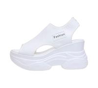 Sandali con zeppa da donna, casual, con plateau, con suola antiscivolo, tomaia in maglia, punta aperta, leggeri e traspiranti, morbidi e confortevoli, estivi, per attività all'aperto, bianco, 37 1/3