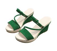 Sandali con zeppa da donna, casual, con plateau, con zeppa, con zeppa, senza schienale, punta aperta, con cinturino regolabile alla caviglia, antiscivolo, estive, comode, plantari, scarpe causali da