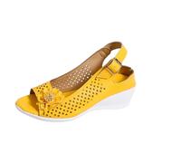 Sandali con zeppa da donna casual, sandali piatti da donna con fibbia regolabile alla caviglia, punta aperta, senza schienale, in rete traspirante, sandali a piedi nudi con applicazioni floreali