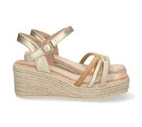 Sandali con Zeppa da Donna, Comodi, Foderati in Juta, con Cinturini Multicolore e Chiusura con Fibbia, Collezione Primavera Estate 2023. Oro Talla 39