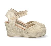 Sandali con Zeppa da Donna, Comodi, Foderati in Juta, con Tomaia Chiusa in Rafia e Chiusura con Fibbia, Collezione Primavera/Estate 2023. Beige Talla 40