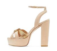 Sandali con Zeppa da Donna con Cinturino alla Caviglia Taglie Forti - Scarpe da Testimone per Matrimoni, Vacanze e Vacanze Estive,Nude,39 EU