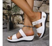 Sandali con zeppa da donna con decorazione in metallo a forma di lettera, cinturini doppi, punta aperta, leggeri e comodi, versatili, adatti per la primavera/estate EUR36,EUR37,EUR38,EUR39,EUR40,EUR41