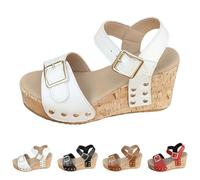 Sandali con zeppa da donna con plateau, sandali con ampia fibbia, eleganti e confortevoli, sandali da spiaggia con plantare morbido, scarpe estive in stile street style, per spiaggia, vacanze e vita