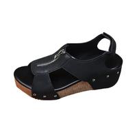 Sandali con zeppa da donna con supporto per arco plantare, comodi, con chiusura a gancio e anello, per fascite plantare, sandali estivi casual da donna, Nero , 39 EU