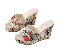 Sandali con zeppa da donna con tacco alto grosso, pantofole con plateau, pantofole con plateau, comode pantofole con suola morbida, sandali da passeggio antiscivolo eleganti sandali all'aperto, Rosso