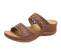 Sandali con zeppa da donna con zeppa romana bohemien, a sostegno dell'arco plantare, pantofole a punta aperta, pantofole in pelle traspirante, antiscivolo, per l'estate e la, marrone, 39.5 EU