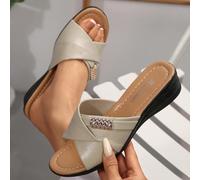 Sandali con zeppa da donna, da spiaggia casual, con punta aperta, suola spessa decorata con strass luccicanti, comodi slip-on, taglie grandi fino alla 43 CN36,CN37,CN38,CN39,CN40,CN41,CN42,CN43Blocchi