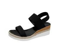 Sandali con zeppa da donna elastici con suola spessa da spiaggia, sandali estivi leggeri, comodi da indossare, con punta aperta nuda, traspiranti, scarpe in gomma, Nero , 42 EU