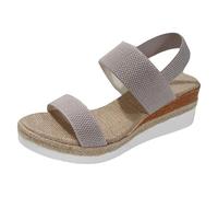 Sandali con zeppa da donna elastici con suola spessa da spiaggia, sandali estivi leggeri, comodi da indossare, con punta aperta nuda, traspiranti, scarpe in gomma, grigio, 41 EU