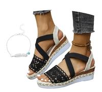Sandali Con Zeppa Da Donna Eleganti Espadrillas Tacco Alto Con Fiori In Pizzo 2026 Sandali Romani Da Sposa Sandals Estivi Di Grandi Dimensioni Scarpe Da Sera Con Plateau for Feste(Black,36 EU)