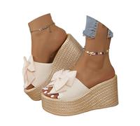 Sandali con Zeppa da Donna Eleganti Pantofole Estive con Fiocco Pantofole con Zeppa in Gomma Scarpe da Spiaggia for Il Tempo Libero Pantofole con Punta Aperta da Sposa Tacchi Alti(White,40 EU)