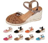 Sandali con zeppa da donna, espadrillas, in pizzo, con cinturino con fibbia, scarpe da spiaggia chiuse, con soletta imbottita, eleganti sandali da spiaggia per tutti i giorni e le vacanze, marrone, 39