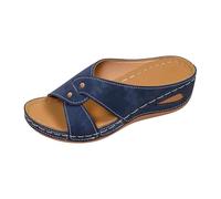 Sandali con zeppa da donna, estivi, scarpe ortopediche antiscivolo, traspiranti e nudi, punta aperta e piattaforma elegante, sandali semi-trailer, ideali per le vacanze al mare, Blu marino, 40 EU