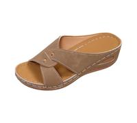 Sandali con zeppa da donna, estivi, scarpe ortopediche antiscivolo, traspiranti e nudi, punta aperta e piattaforma elegante, sandali semi-trailer, ideali per le vacanze al mare, cachi., 41 EU