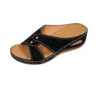 Sandali con zeppa da donna, estivi, scarpe ortopediche antiscivolo, traspiranti e nudi, punta aperta e piattaforma elegante, sandali semi-trailer, ideali per le vacanze al mare, Nero , 37 EU