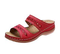 Sandali con zeppa da donna estivi, suola morbida - Claquette da donna da spiaggia a punta aperta nuda piedi casual ciabatte traspiranti scarpe slip-in nudo piedi comodi sandali leggeri scarpa, rosso
