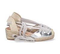 Sandali con Zeppa da Donna, Foderati in Juta, Punta Chiusa, in Rafia e con Lacci, Collezione Primavera/Estate 2023 Argento Talla 40