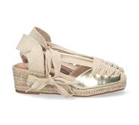 Sandali con Zeppa da Donna, Foderati in Juta, Punta Chiusa, in Rafia e con Lacci, Collezione Primavera/Estate 2023 Oro Talla 36