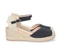 Sandali con Zeppa da Donna, Foderati in Juta, Punta Chiusa, Puntale in Rafia e Chiusura con Fibbia, Collezione Primavera/Estate 2023. Nero Talla 36
