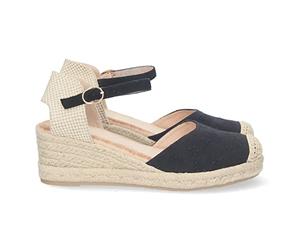 Sandali con Zeppa da Donna, Foderati in Juta, Punta Chiusa, Puntale in Rafia e Chiusura con Fibbia, Collezione Primavera/Estate 2023. Nero Talla 36