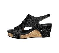 Sandali con zeppa da donna, glitterati, casual, con plateau a bocca di pesce, sandali aperti, con plateau, spessi, eleganti, estivi, sandali romani, tacchi alti con paillettes, Nero , 41 EU