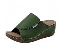 Sandali con zeppa da donna, in finta pelle, comodi, ortopedici, con supporto per arco plantare, punta aperta, sandali casual da passeggio, calzature estive da spiaggia per vacanze al mare, Verde, 37.5