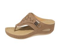 Sandali con zeppa da donna, infradito da donna, estivi, con zeppa, leggere, morbide, aperte sulla punta, scarpe da spiaggia, cachi, 41.5 EU