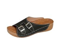 Sandali con zeppa da donna, leggeri, ortopedici 2026, vestibilità larga, per l'estate, antiscivolo, scarpe da spiaggia, pantofole con zeppa, supporto per arco plantare, scarpe casual da esterno, Nero
