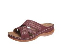 Sandali con zeppa da donna, pantofole da donna a punta aperta, sandali estivi da donna, pantofole a piedi nudi, sandali da donna, sandali larghi da passeggio, Rosso, 38.5 EU