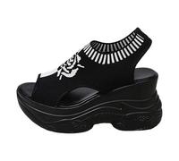 Sandali con zeppa da donna Piattaforma | Punta aperta con tomaia in mesh con motivo rosa, ritagli laterali, suola spessa sportiva, linea casual per città, passeggiate e tempo libero | Primavera Estate