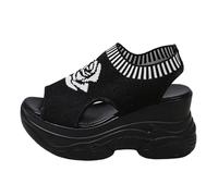 Sandali con zeppa da donna Piattaforma | Punta aperta con tomaia in mesh con motivo rosa, ritagli laterali, suola spessa sportiva, linea casual per città, passeggiate e tempo libero | Primavera Estate