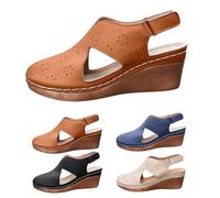 Sandali con zeppa da donna, sandali con zeppa con cinturino a croce regolabile, leggere, traspiranti, estivi, da spiaggia, con piedi larghi, chiusi, per le vacanze, casual e alla moda, marrone, 38 EU