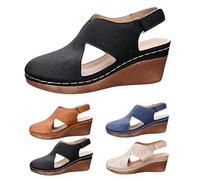 Sandali con zeppa da donna, sandali con zeppa con cinturino a croce regolabile, leggere, traspiranti, estivi, da spiaggia, con piedi larghi, chiusi, per le vacanze, casual e alla moda, Nero , 43 EU