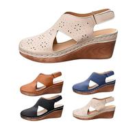 Sandali con zeppa da donna, sandali con zeppa con cinturino a croce regolabile, leggere, traspiranti, estivi, da spiaggia, con piedi larghi, chiusi, per le vacanze, casual e alla moda, beige., 39 EU