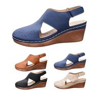 Sandali con zeppa da donna, sandali con zeppa con cinturino a croce regolabile, leggere, traspiranti, estivi, da spiaggia, con piedi larghi, chiusi, per le vacanze, casual e alla moda, Blu marino, 40