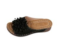 Sandali con zeppa da donna, sandali da donna senza schienale con zeppa bassa e punta aperta, pantofole con suola spessa, sandali da passeggio leggeri e comodi per passeggiate casual di quartiere, Nero