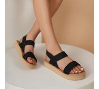 Sandali con zeppa da donna, sandali neri con motivo geometrico, a scivolo, con lacci elastici, suola in corda con texture a chicco di mais, sandali estivi da spiaggia e viaggio color marrone, infradit