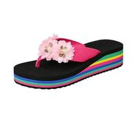 Sandali con zeppa da donna, scarpe antiscivolo e traspiranti, nudi piedi bohemien, a punta aperta, con tacco a piattaforma, modello confortevole semi-sarto, sandali ortopedici chic, Rosa, 37.5 EU