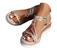 Sandali con zeppa da donna, scarpe antiscivolo e traspiranti nudi, piedi bohemien, punta aperta con tacco a piattaforma, modello confortevole semi-sarto, sandali ortopedici chic cicla perfetti, rosso