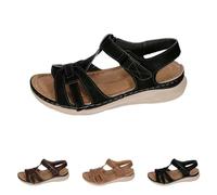 Sandali con zeppa di supporto per arco per le donne eleganti estivi Open Toe Slip on Gradiator Sandalo Ampia Larghezza Spiaggia Piattaforma Scarpe Mountain Outdoor Sport Sandali, Nero , 6.5 UK