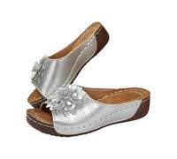 Sandali con Zeppa Donna Mules Scarpe Punta Aperta Fiorellino Decorativo Cinturino Singolo Design Elegante Casual Moda Leggeri per Uscite Serali Passeggi Centro Svago Vacanze Fuori Città