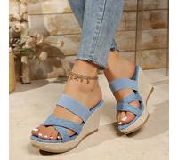 Sandali con zeppa estivi da donna, nuovi, comodi, alla moda, versatili, con design a incrocio cavo, sandali romani con tacco alto e punta aperta in stile scamosciato, comodi per l'estate, versatili pe