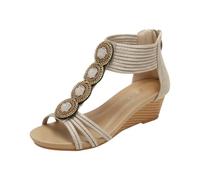 Sandali con Zeppa Femminili in Stile Romano Vintage con Perline