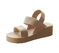 Sandali con zeppa in pelle da donna elastici con suola spessa punta aperta sandalo ortopedico casual confortevole antiscivolo chic estate spiaggia scarpe, beige, 39 EU