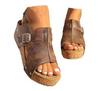 Sandali con zeppa in pelle per le donne suola in gomma antiscivolo supporto arco comfort sandali da passeggio taglia 40 donna, Marrone, 39.5 EU