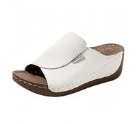 Sandali con zeppa per le donne Uk Platform Mule Fish Mouth Open Toe Mule Tinta unita Sandalo Slide in pelle traspirante Sandalo antiscivolo Sandalo estivo spiaggia pantofola leggera comoda scarpa
