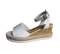Sandali con zeppa retrò romanzo donne piattaforma aperta moda punta scarpe con sandali donna caviglia, bianco, 41 EU